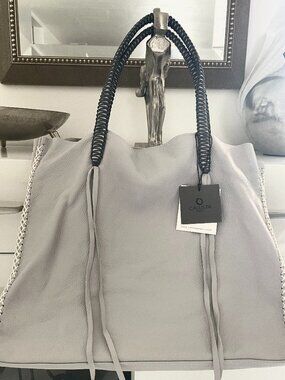 NWT Callista iconic tote light grey leather hand stitched tote w/dust bag